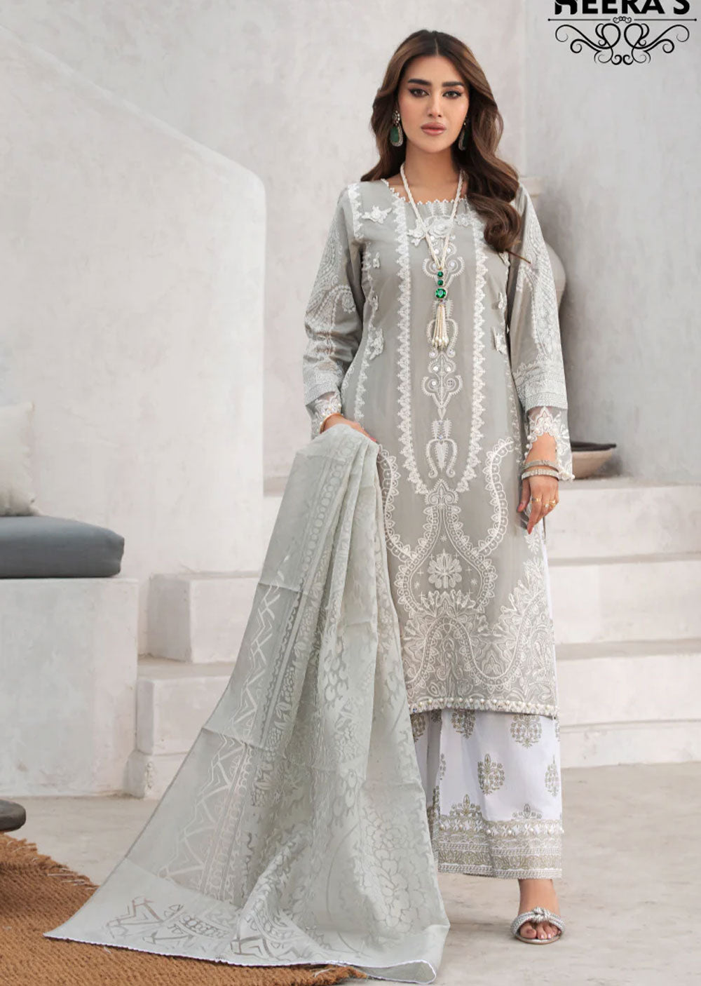 HSS-150 - Readymade Grey Cotton Suit - Memsaab Online