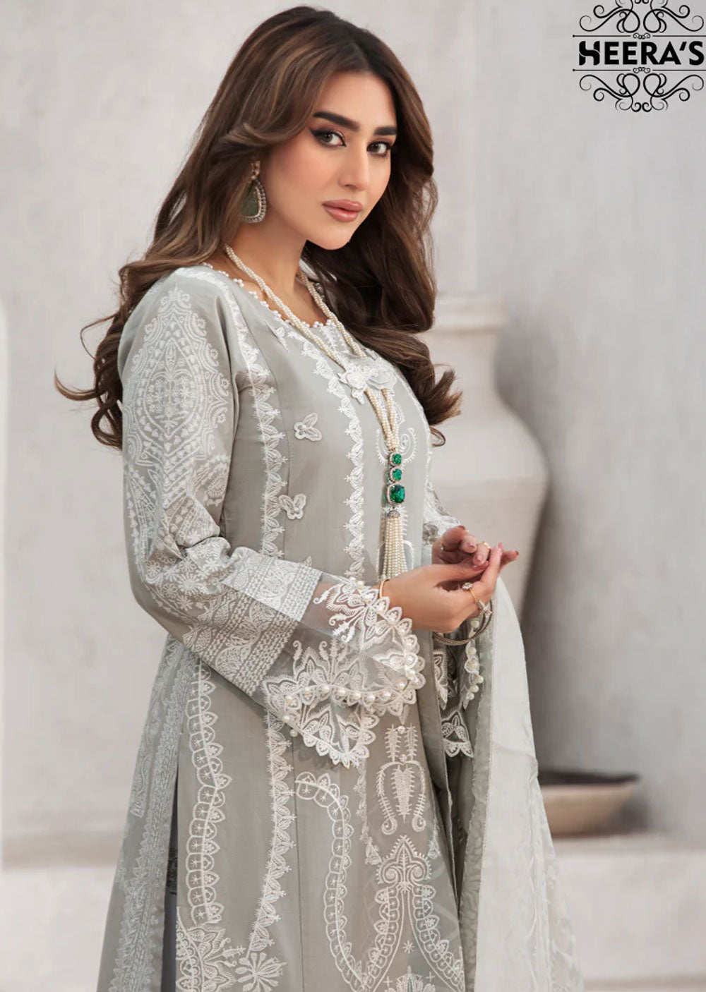 HSS-150 - Readymade Grey Cotton Suit - Memsaab Online