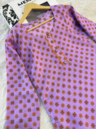 ASK719 Readymade Lilac Cotton 3 Piece SuiT - Memsaab Online