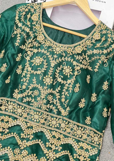 ASF528 Green Readymade Net Gown - Memsaab Online