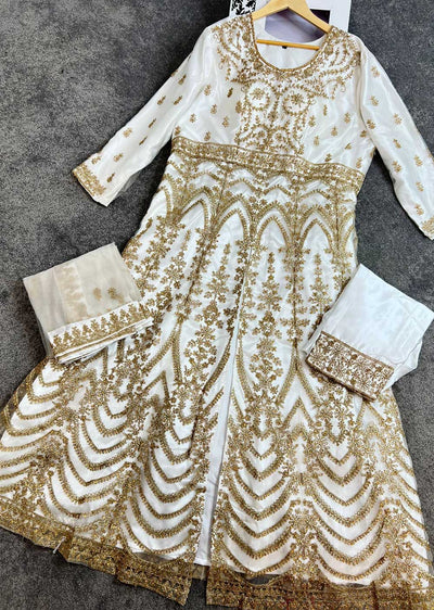 ASF528 White Readymade Net Gown - Memsaab Online
