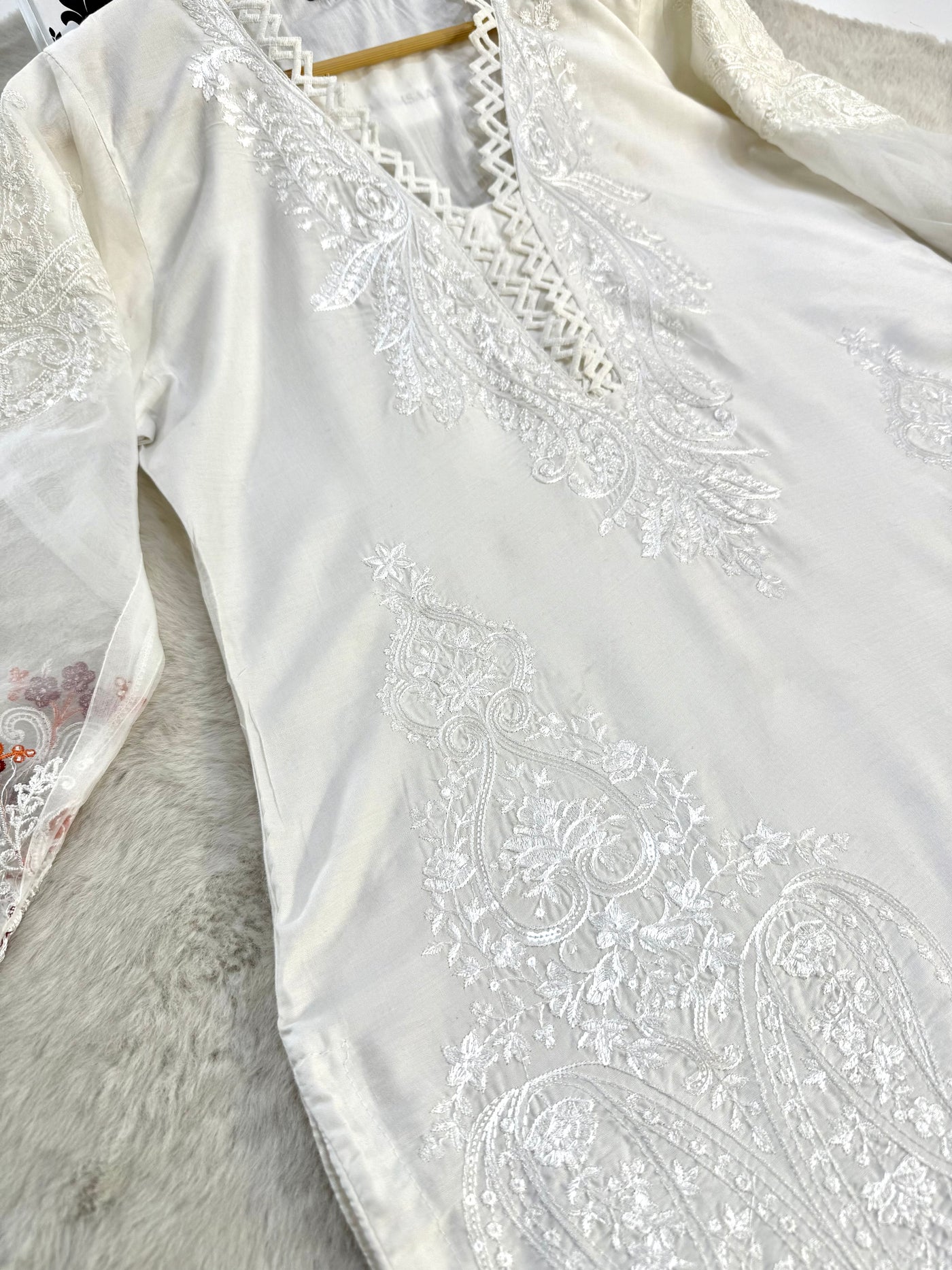 HK130 - White - Readymade Linen Outfit - Memsaab Online