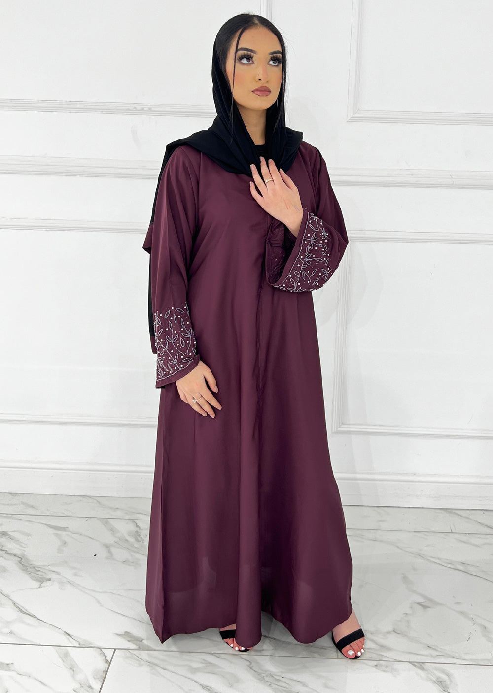 ASL-249 - Hina - Plum- Ladies Fancy Abaya - Memsaab Online