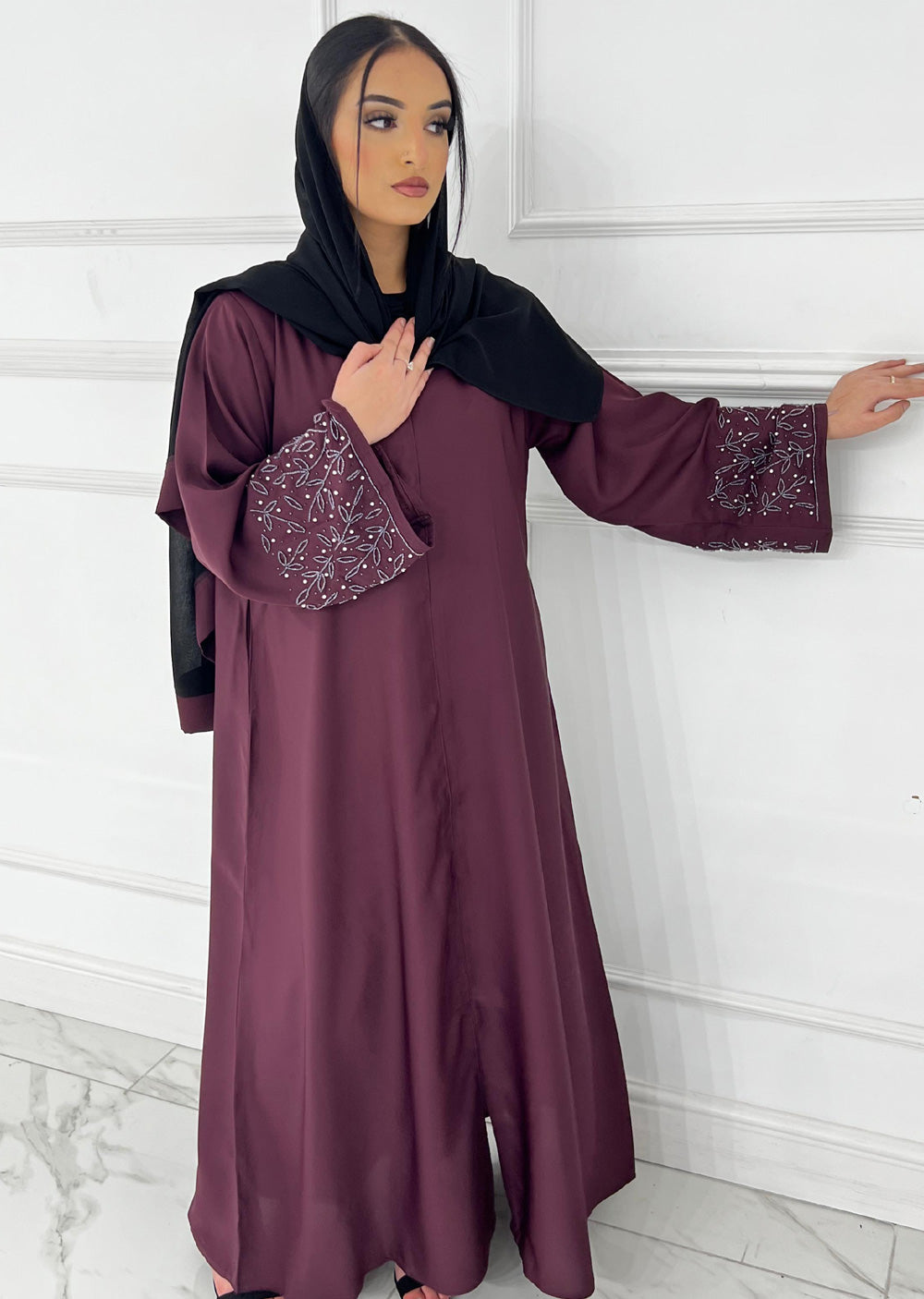 ASL-249 - Hina - Plum- Ladies Fancy Abaya - Memsaab Online