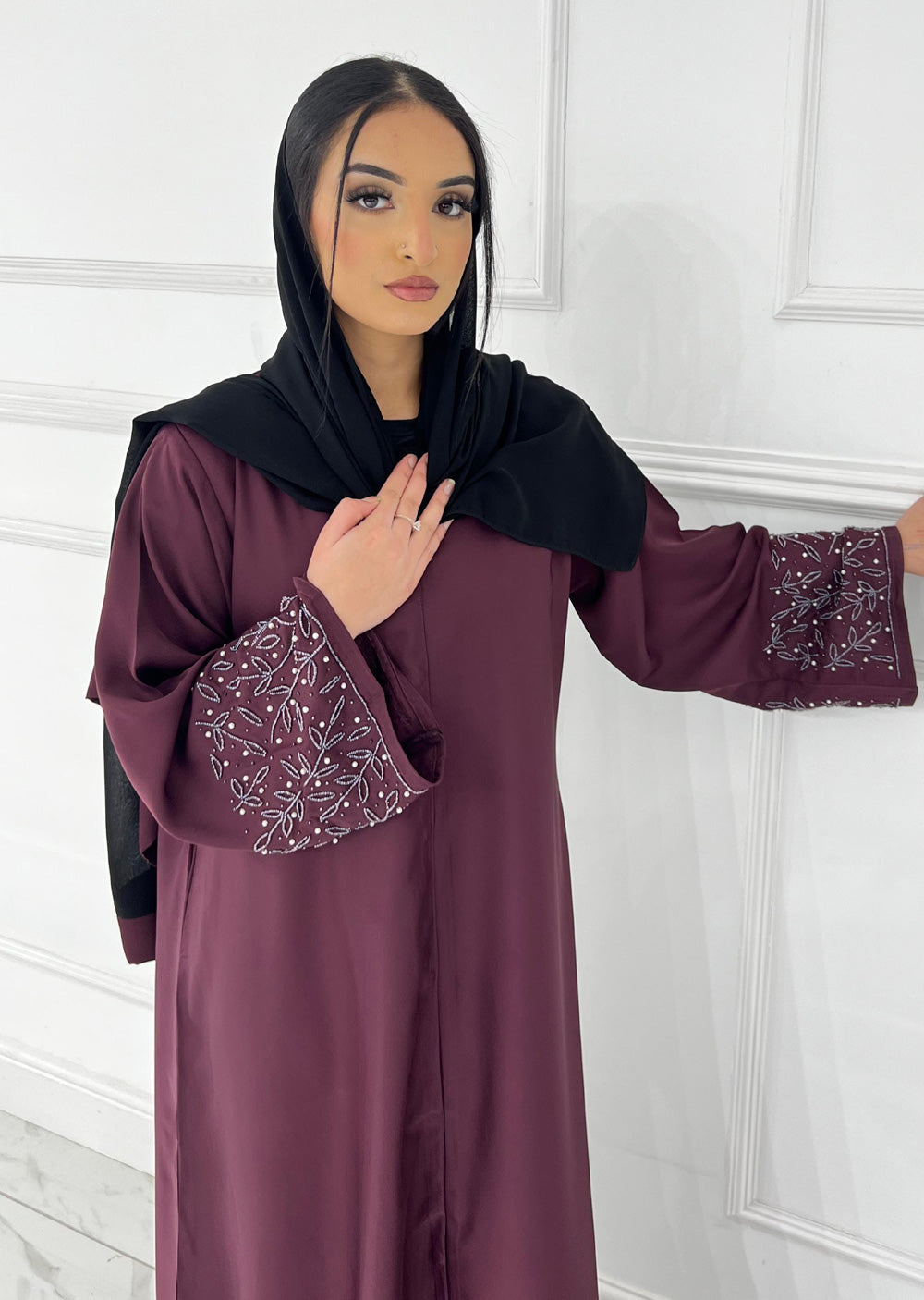 ASL-249 - Hina - Plum- Ladies Fancy Abaya - Memsaab Online