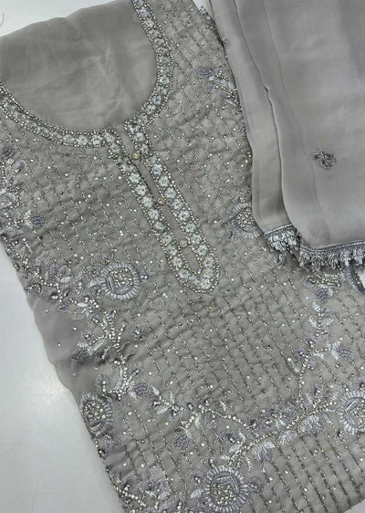 ATQ5335 Unstitched Grey Georgette Suit - Memsaab Online