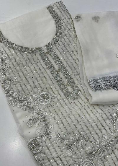 ATQ5335 Unstitched White Georgette Suit - Memsaab Online