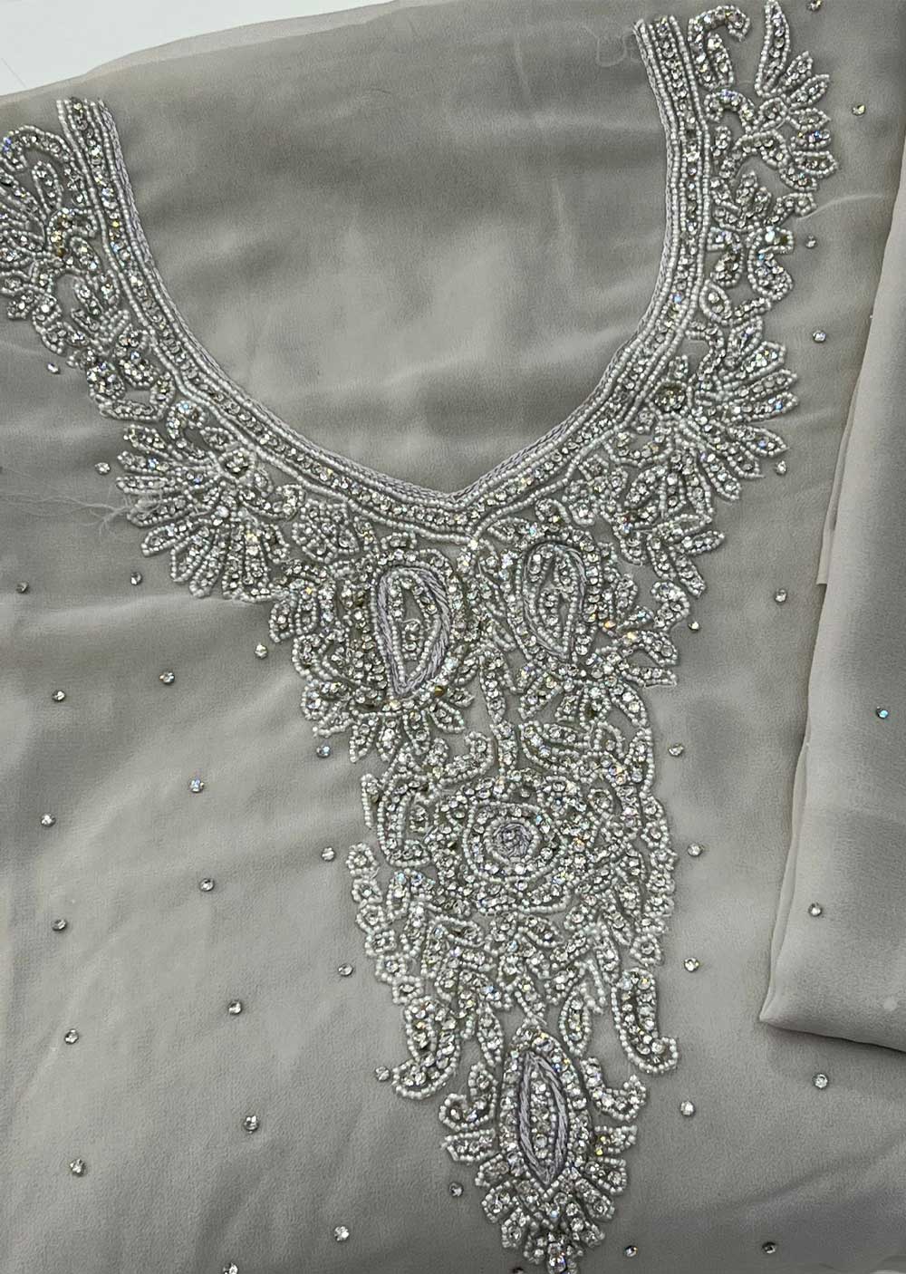 ATQ5338 Unstitched Grey Georgette Suit - Memsaab Online