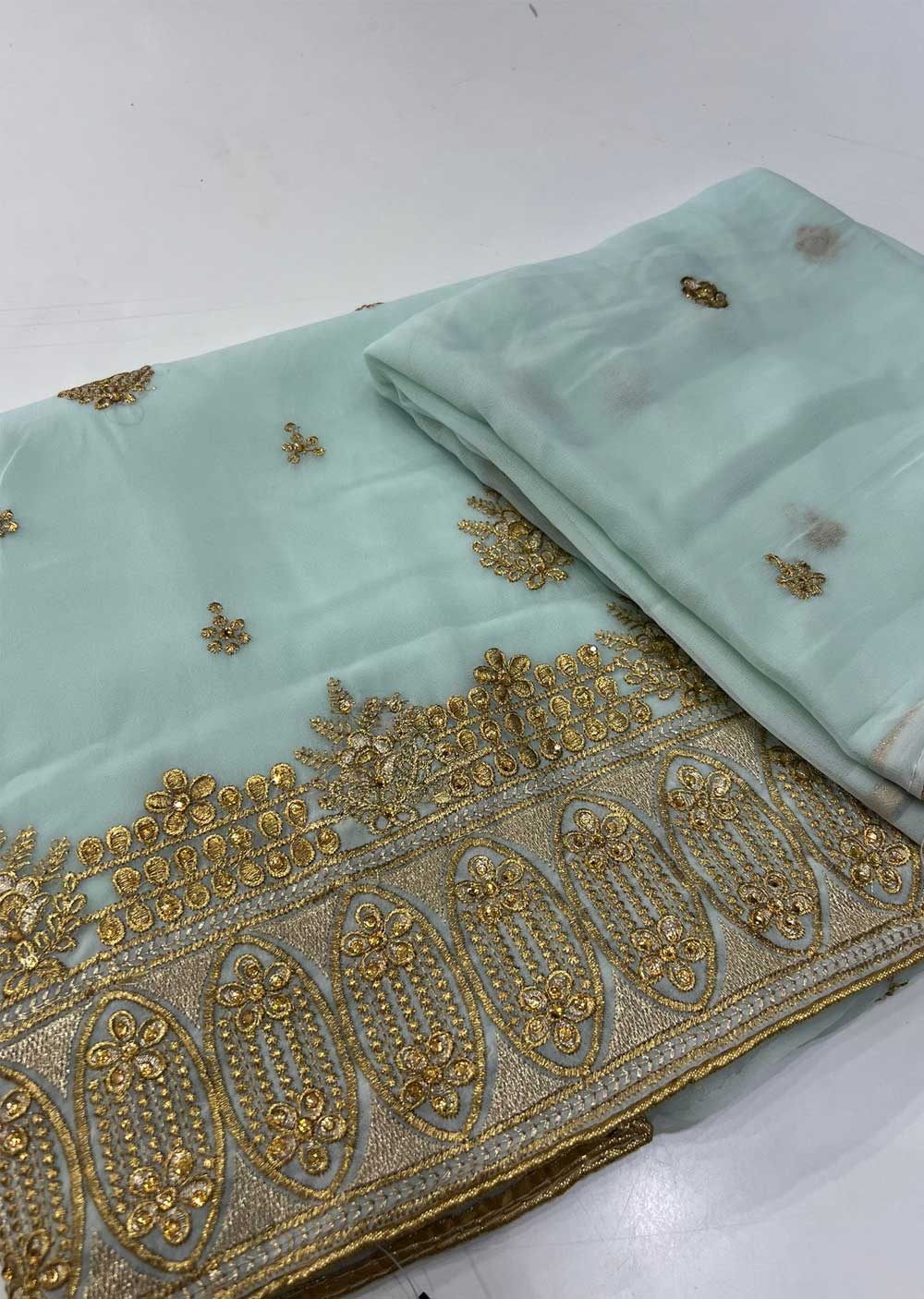 ATQ5359 Unstitched Mint Georgette Suit - Memsaab Online