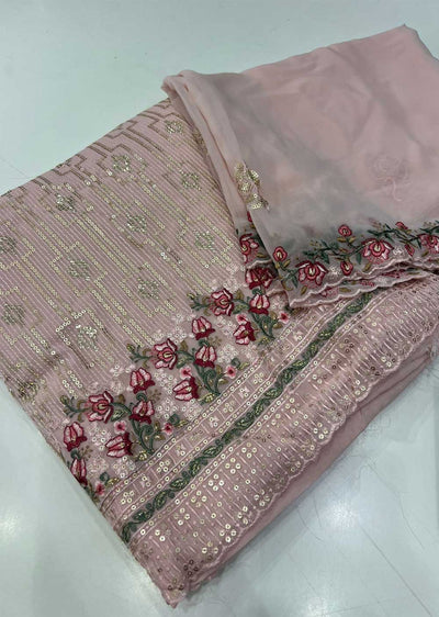 ATQ5380 Unstitched Pink Georgette Suit - Memsaab Online