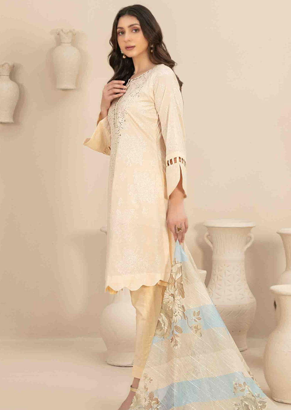 D-3453 - Readymade - Naama Embroidered Lawn By Tawakkal 2024 - Memsaab Online