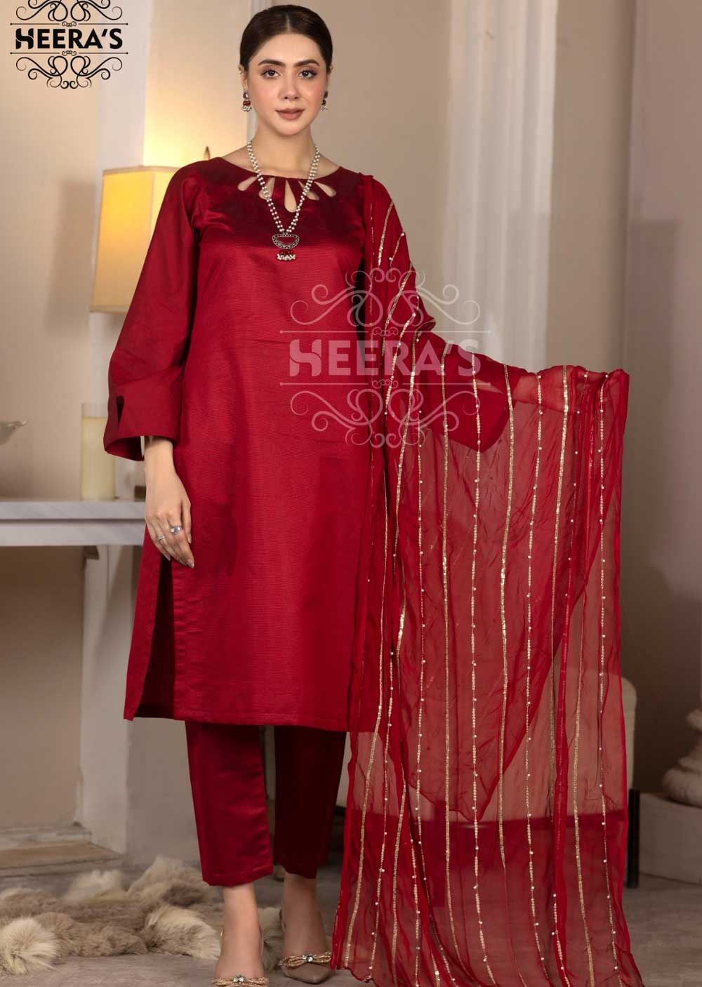 HSS-54 Readymade Winter Khadi Net Suit - Memsaab Online