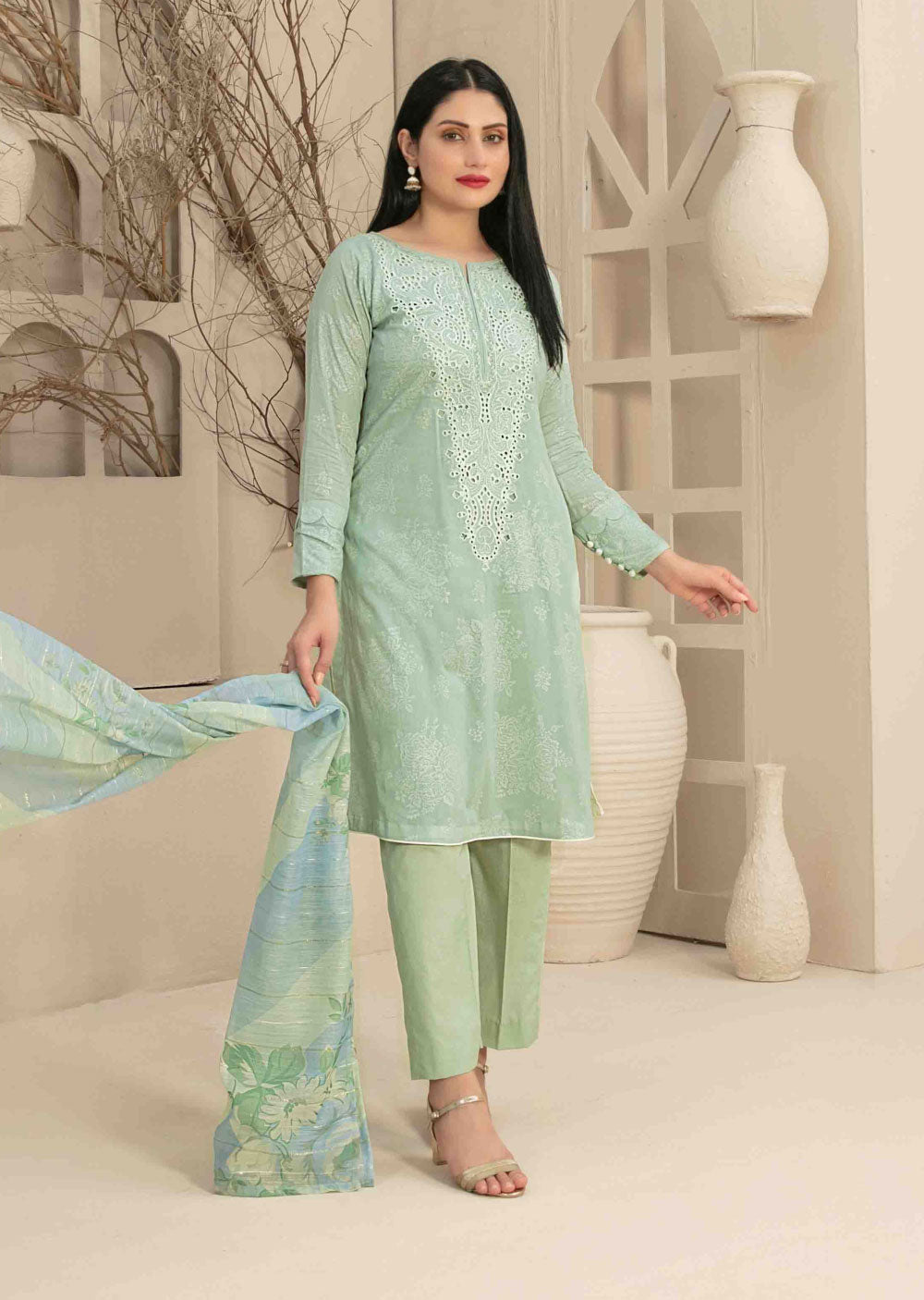 D-3454 - Readymade - Naama Embroidered Lawn By Tawakkal 2024 - Memsaab Online