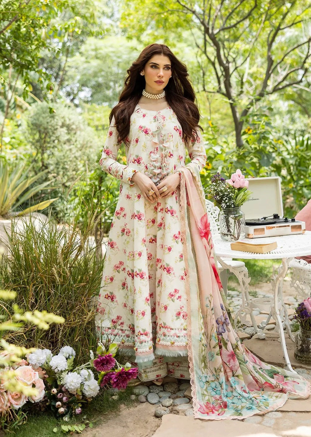 ELFECD-02-A- Ivory Peony - Readymade - Elaf Prints Collection 2025 - Memsaab Online