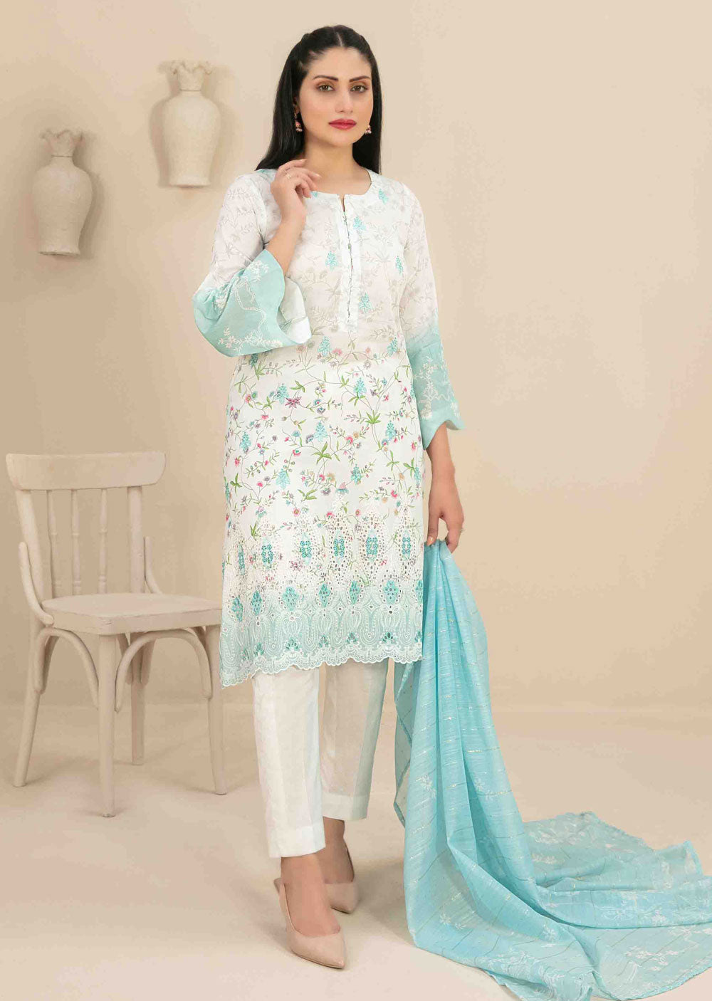 D-3455 - Readymade - Naama Embroidered Lawn By Tawakkal 2024 - Memsaab Online