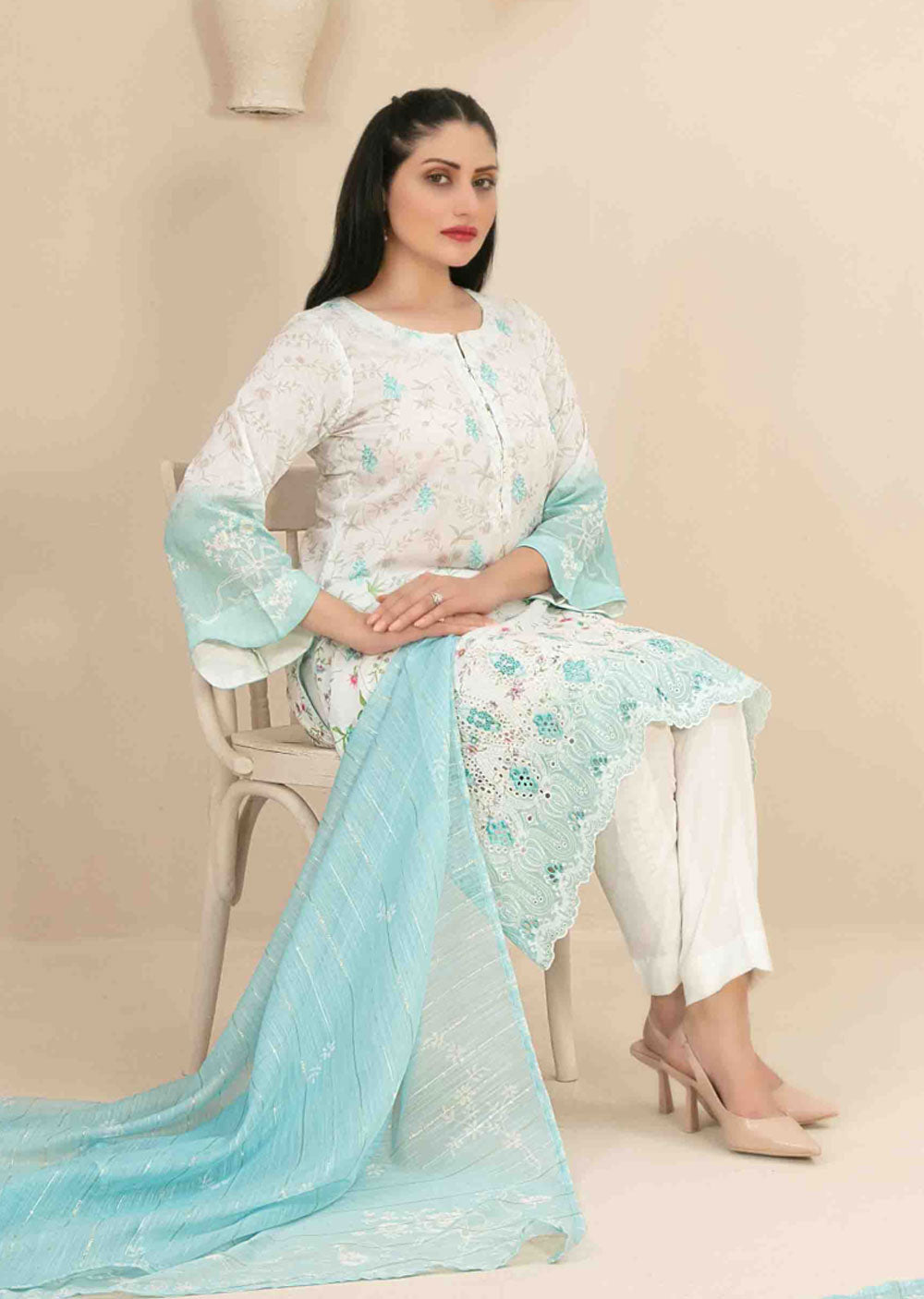 D-3455 - Readymade - Naama Embroidered Lawn By Tawakkal 2024 - Memsaab Online