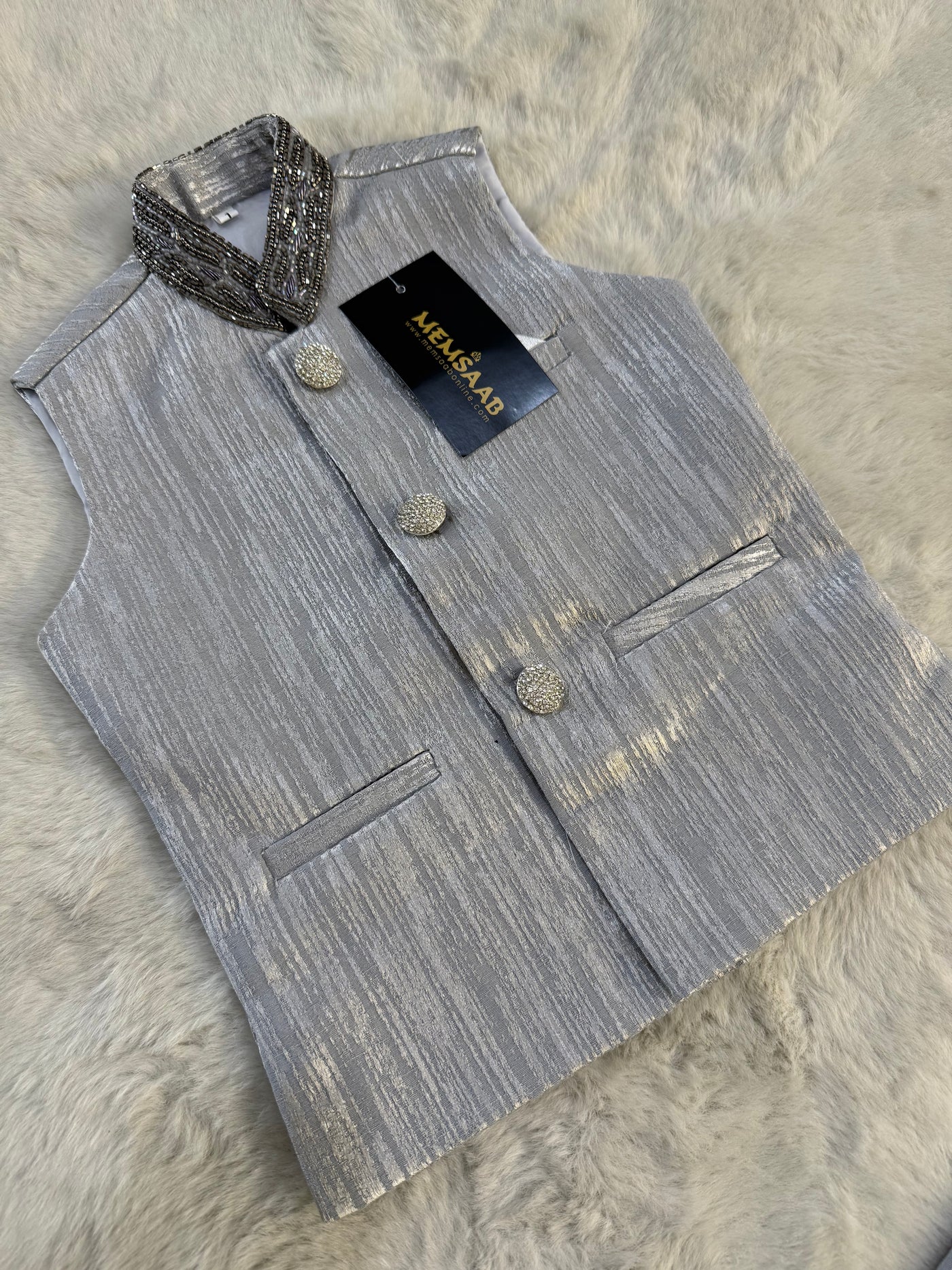 AK210 - Grey - Fancy Waistcoat - Father & Son - Memsaab Online