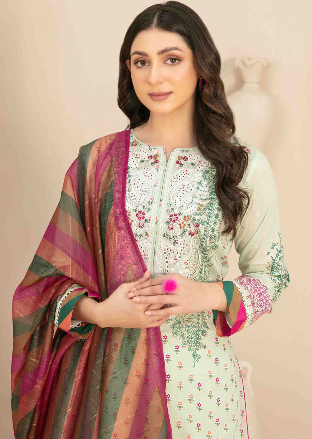 D-3458 - Readymade - Naama Embroidered Lawn By Tawakkal 2024 - Memsaab Online