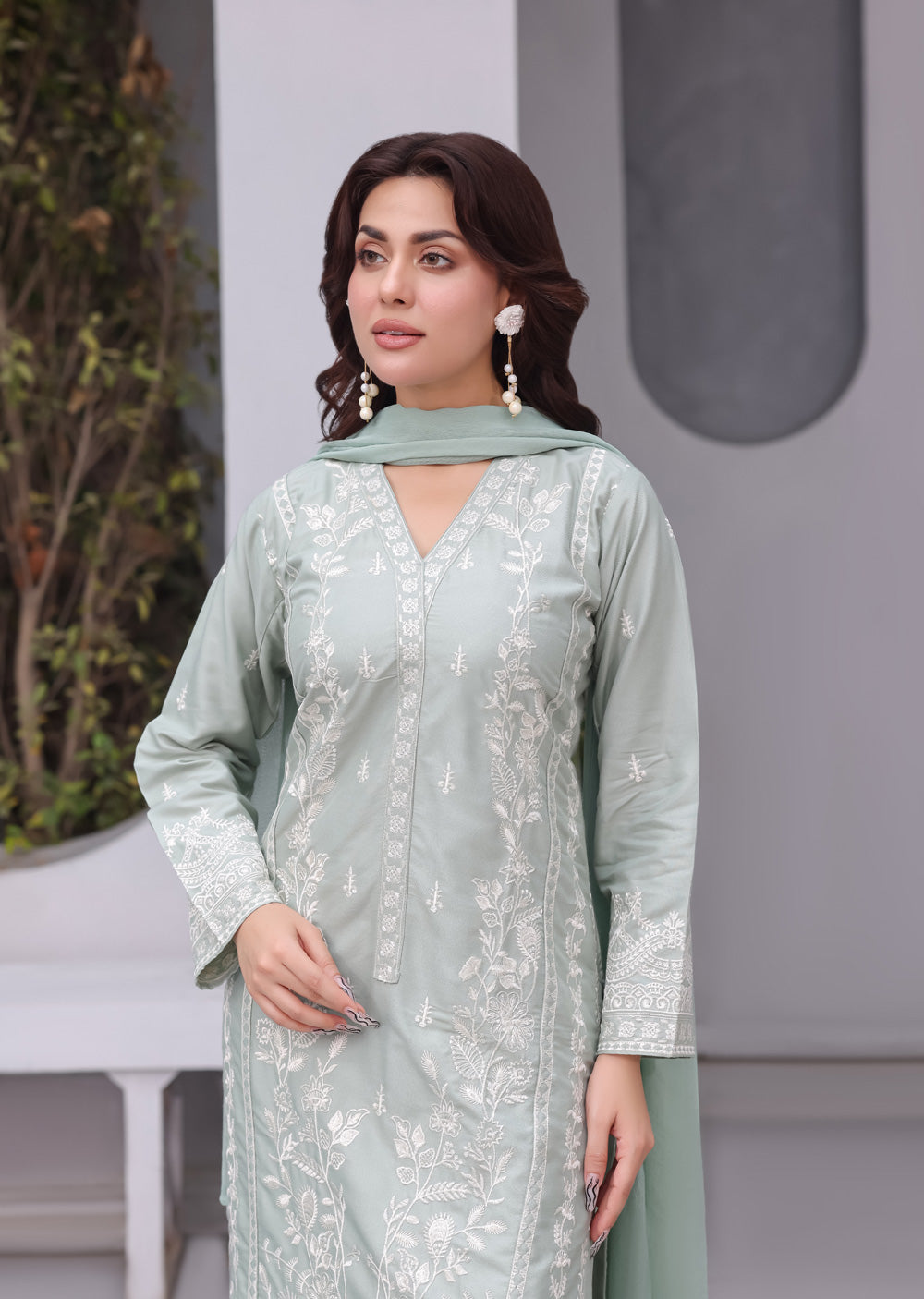 HK297 - Green - Readymade - Mother & Daughter Linen Outfit 2025 - Memsaab Online