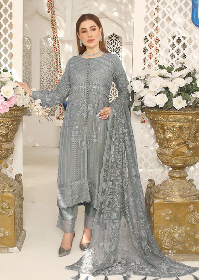 PS1664 Light Grey Readymade Chiffon Suit - Memsaab Online