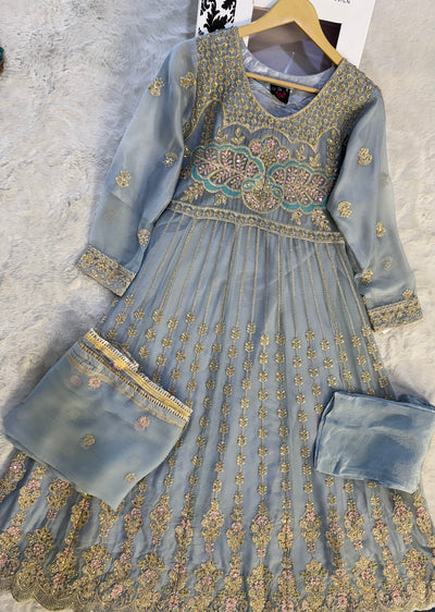 SHAZ6547 Grey Readymade Mother & Daughter Chiffon Dress - Memsaab Online