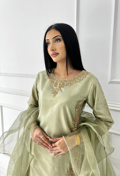 SRB1408 - Saiyaara - Sage Green Sehrish B Designer - Memsaab Online