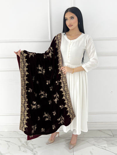 SMV103 Embroidered Velvet Shawl - Memsaab Online
