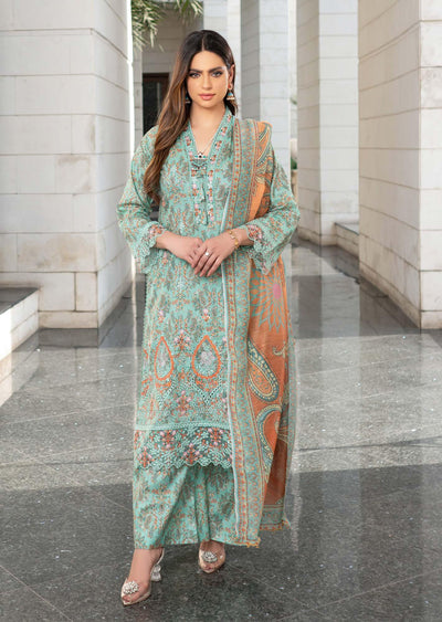 MSSL-03 Turquoise Munira Digital lawn Suit - Memsaab Online