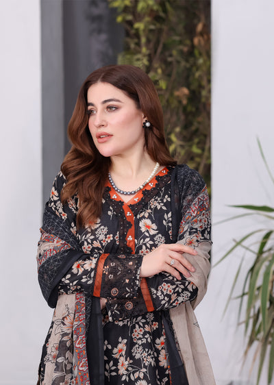MDNA-18 - Black Embroidered Lawn Outfit - Memsaab Online