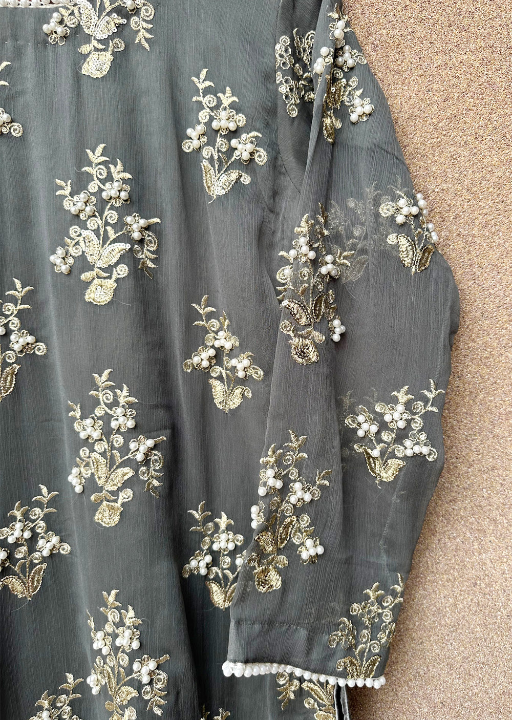 SMR3109 Rehem Dil - Grey Chiffon Suit - Memsaab Online