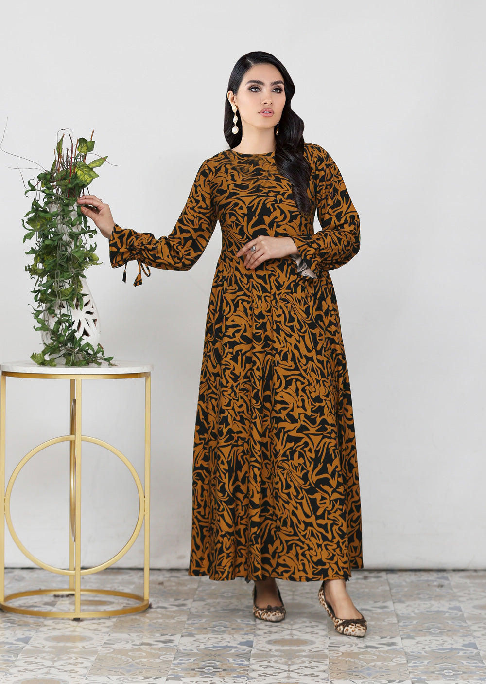 QD205 Printed Linen Long Modest Dress - Memsaab Online