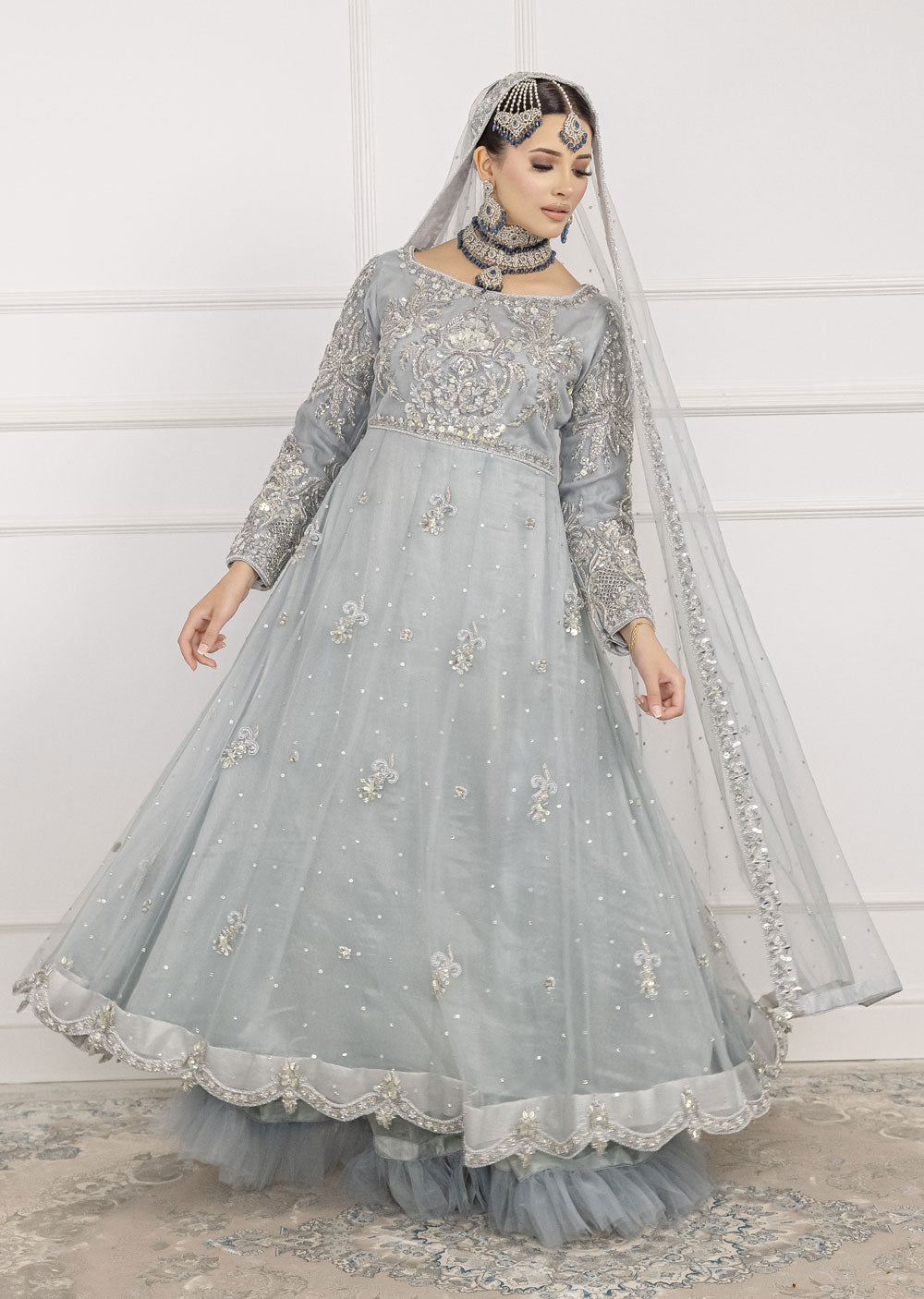 SRB1205 - Rehana - Duck Blue Sehrish.B Designer - Memsaab Online