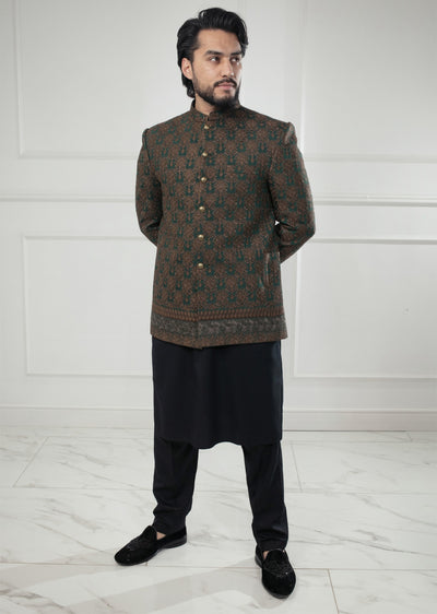 PC-701 - Green Mens Embroidered Prince Coat - Memsaab Online