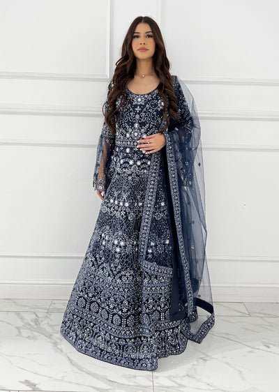 RH2114 Rida - Navy Fancy Net Maxi Dress - Memsaab Online