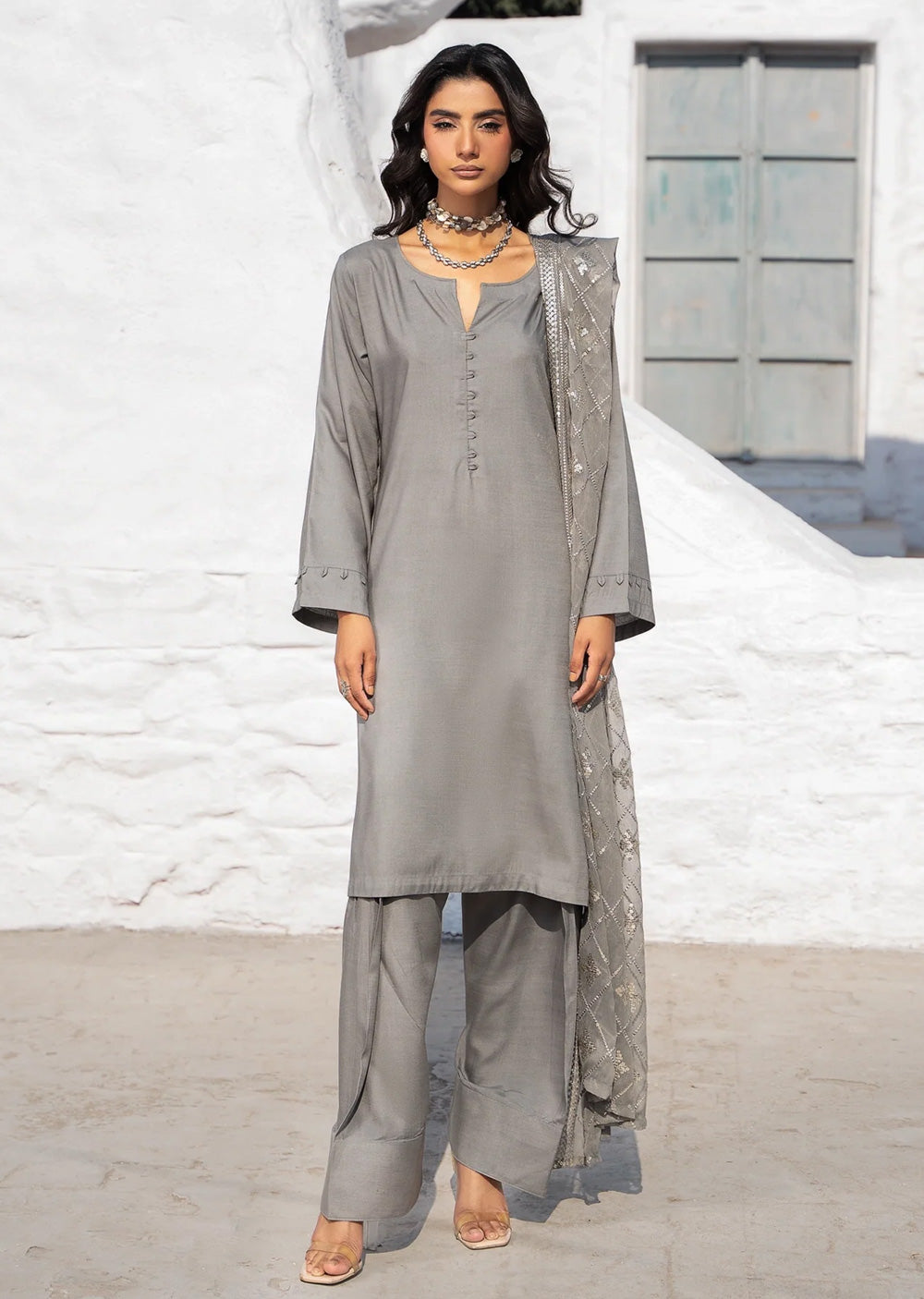 RNDH-05- Grey - Readymade - Rania.H Linen Collection 2025 - Memsaab Online