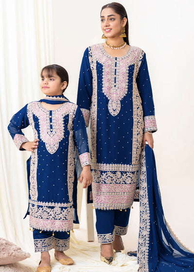 MMC-04 - Readymade - Naqsh Navy Mummy & Me Chiffon Collection 2024 - Memsaab Online