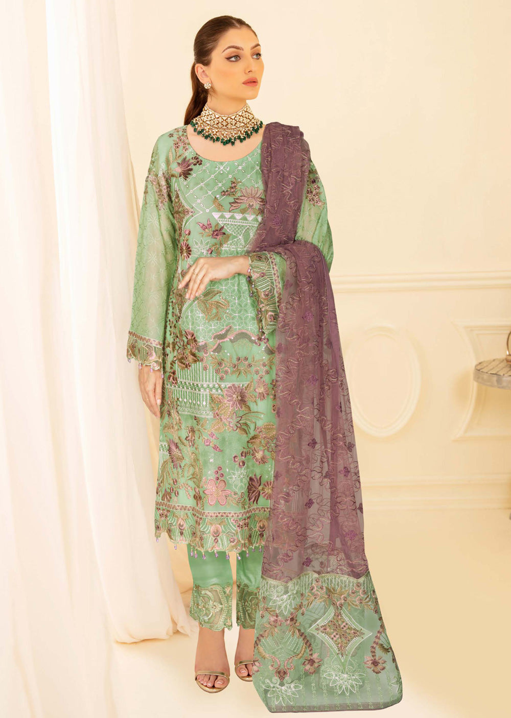 N-405-R - Readymade - Ramsha Nayab Weightless Chiffon Vol 4 2024 - Memsaab Online