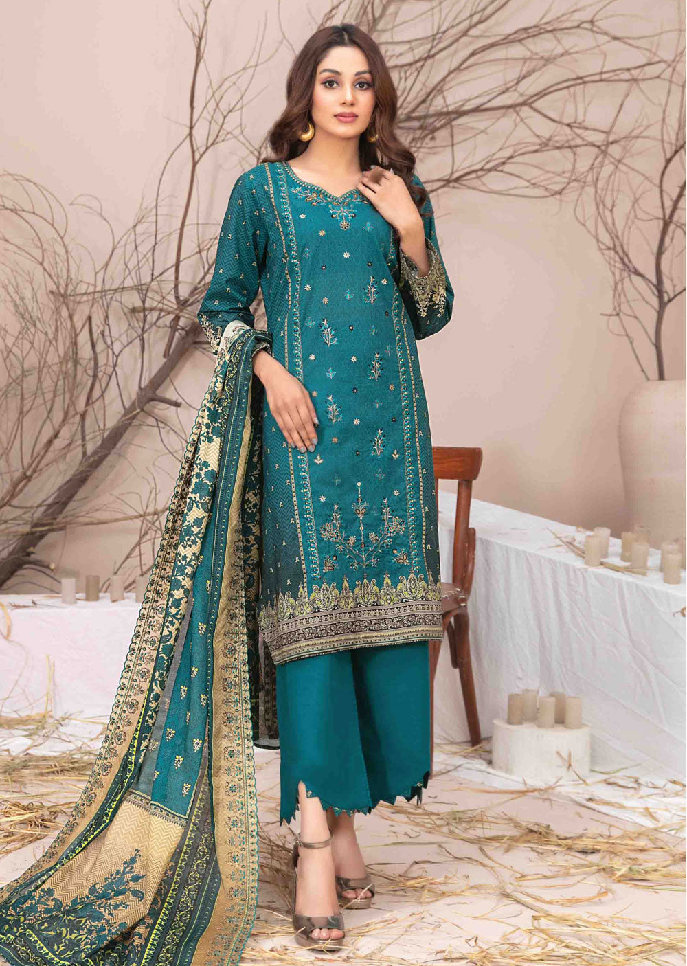 D-2605-R - Readymade - Ursiya Embroidered Lawn by Tawakkal 2024 - Memsaab Online