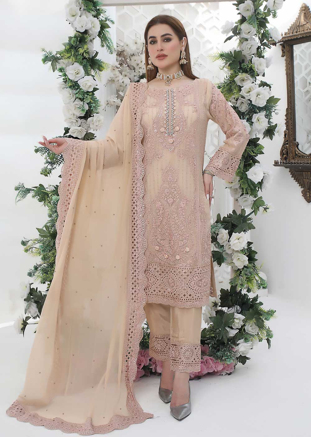 PS1168 Readymade Peach Chiffon Suit - Memsaab Online