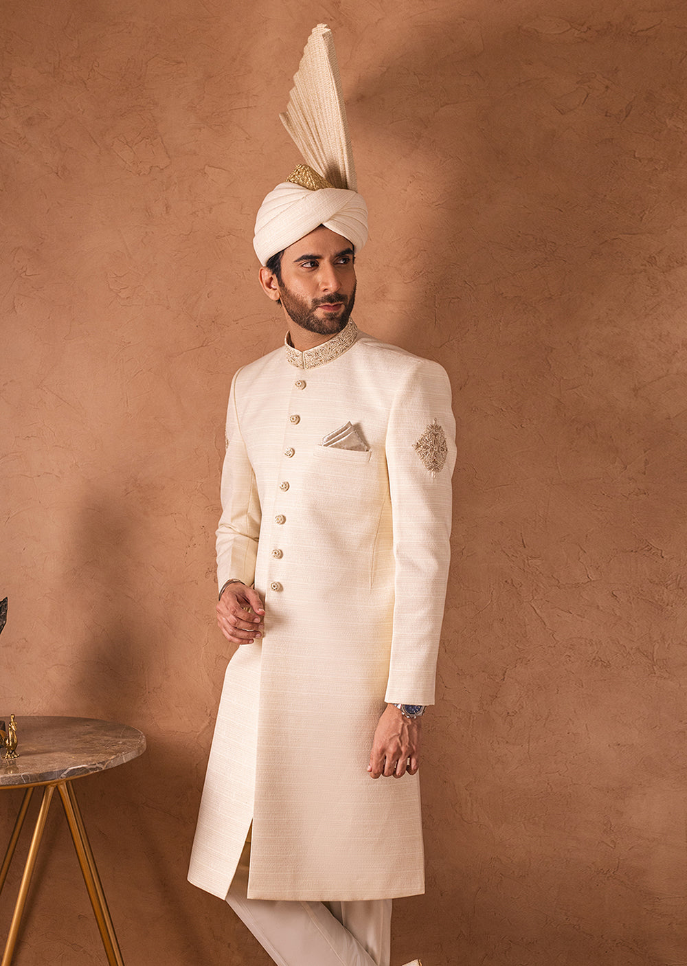 SHR-05 - offwhite - Readymade Mens Sherwani 2024 - Memsaab Online