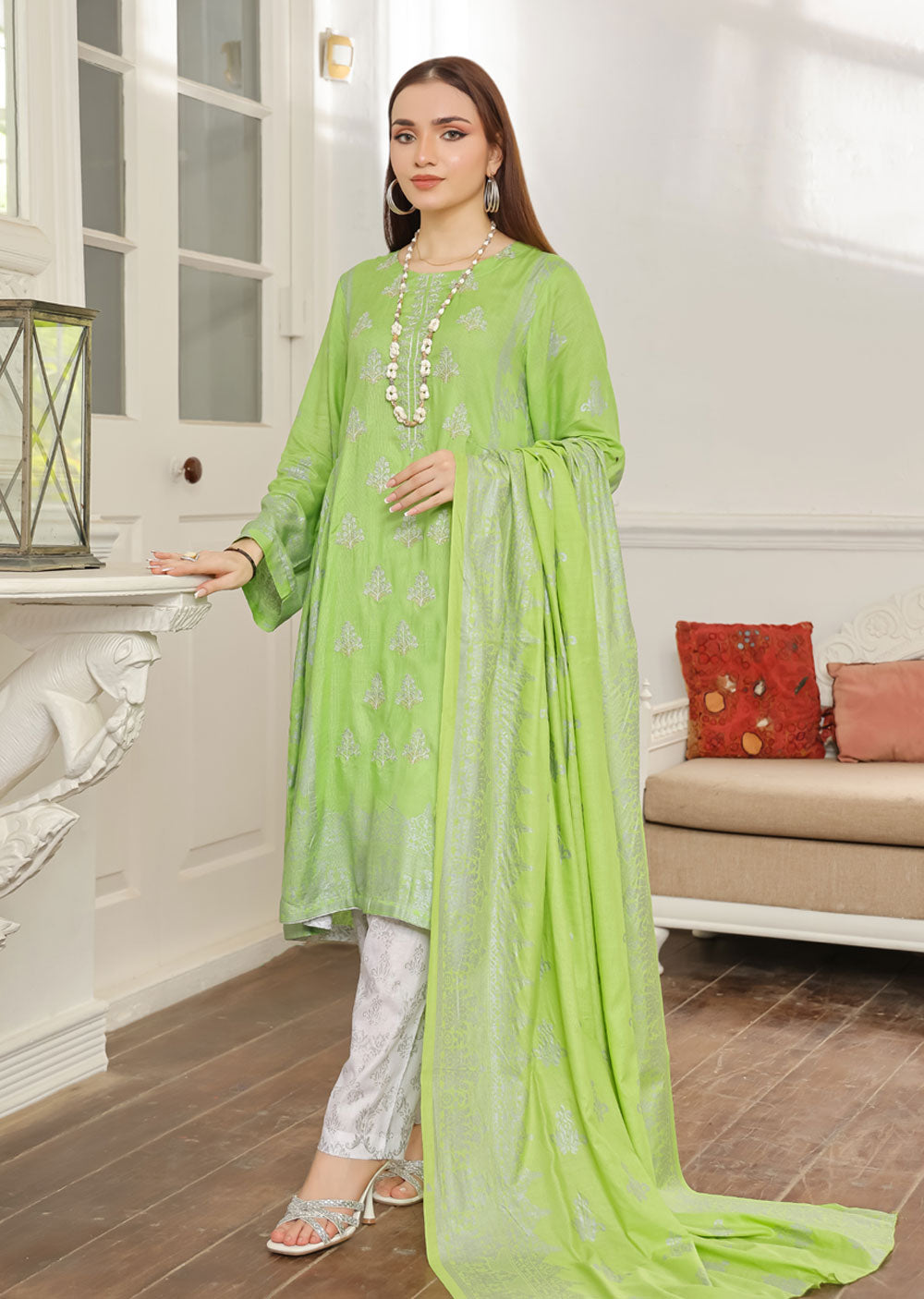 AMT4805 - Green Readymade Lawn Suit - Memsaab Online