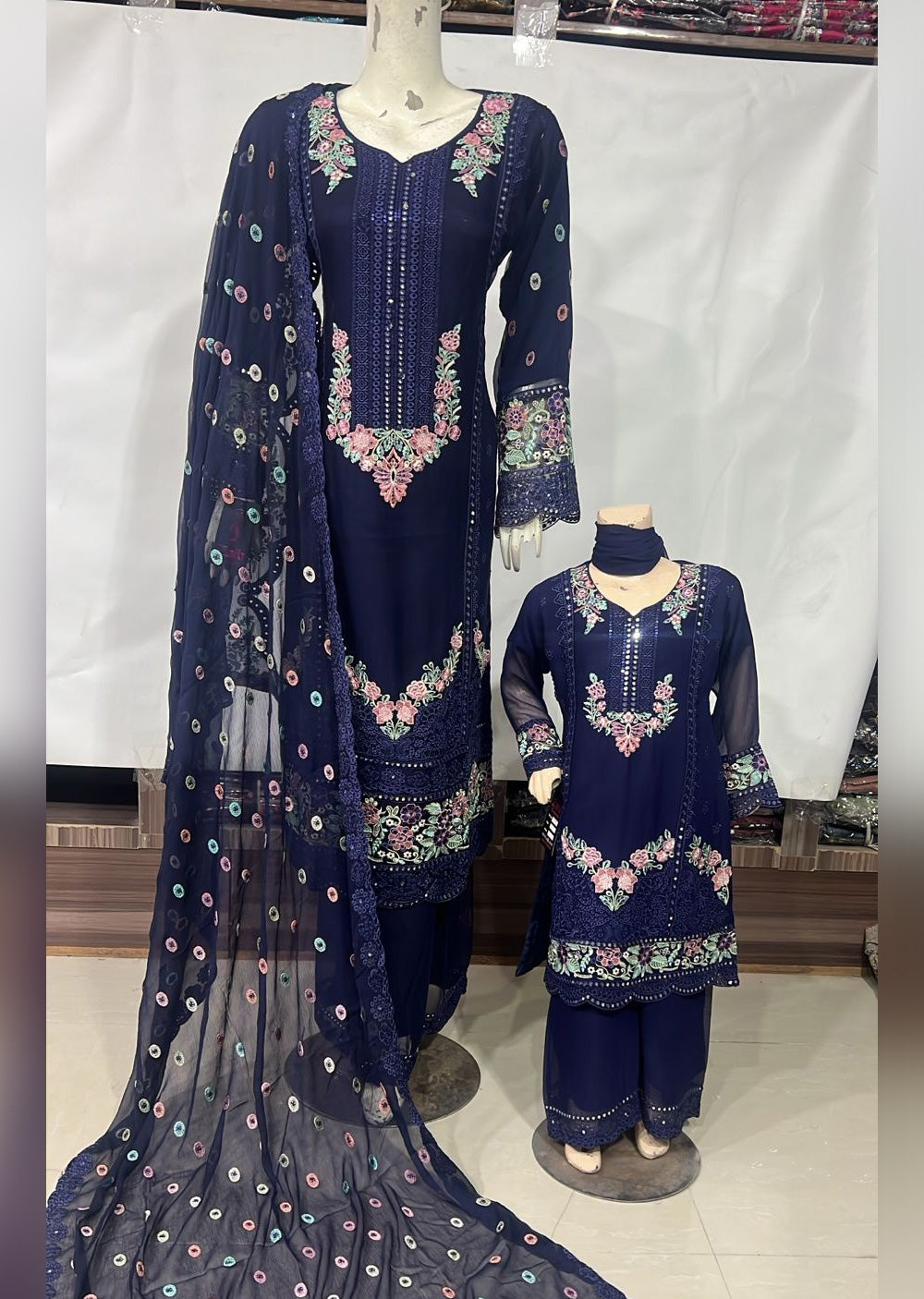 SHAZ9007 Chiffon Embroidered Mummy n Me Suits - Memsaab Online