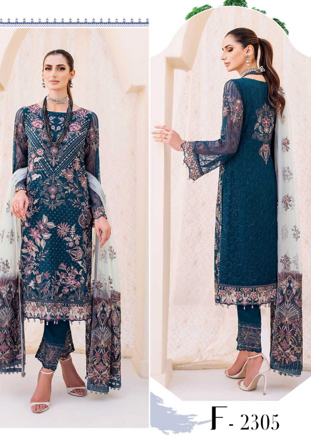 F-2305 - Unstitched - Ramsha Chiffon Collection 2023 - Memsaab Online