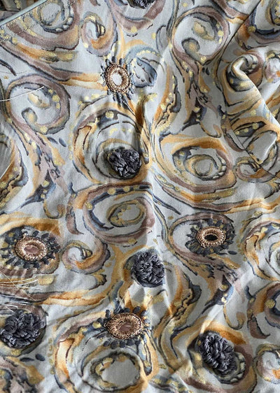 ASF9005 Sheikha Grey/Yellow Readymade Rayon Printed Gown - Memsaab Online
