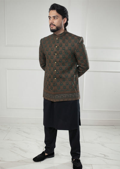 PC-701 - Green Mens Embroidered Prince Coat - Memsaab Online