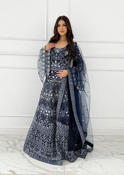 RH2114 Rida - Navy Fancy Net Maxi Dress - Memsaab Online