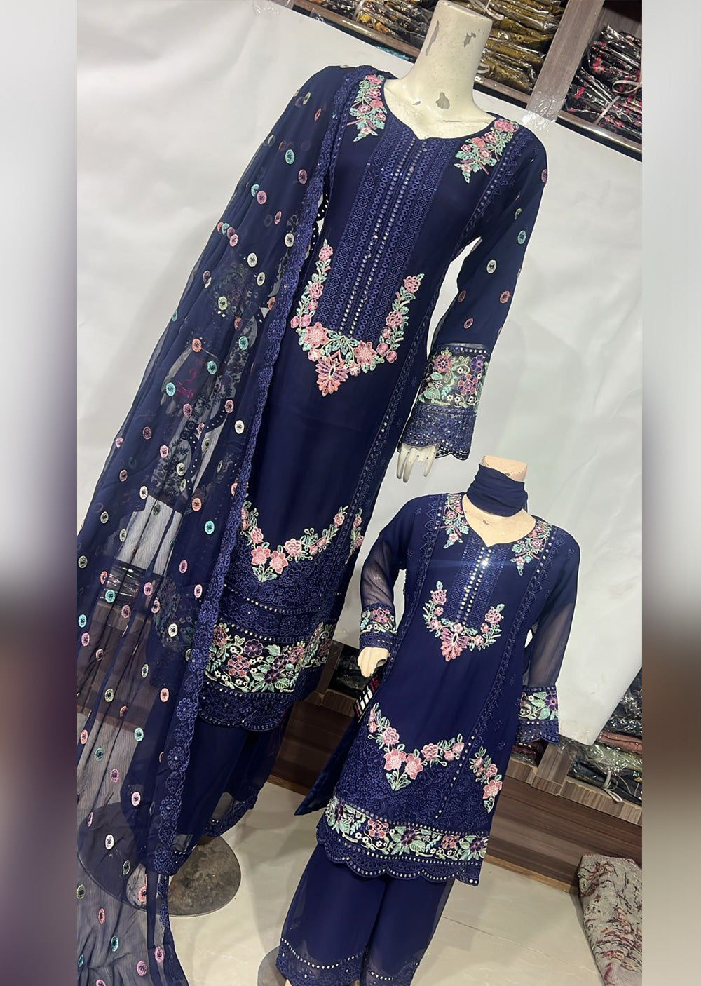 SHAZ9007 Chiffon Embroidered Mummy n Me Suits - Memsaab Online