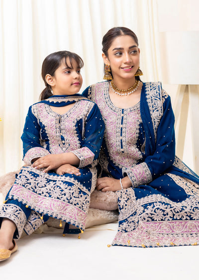 MMC-04 - Readymade - Naqsh Navy Mummy & Me Chiffon Collection 2024 - Memsaab Online