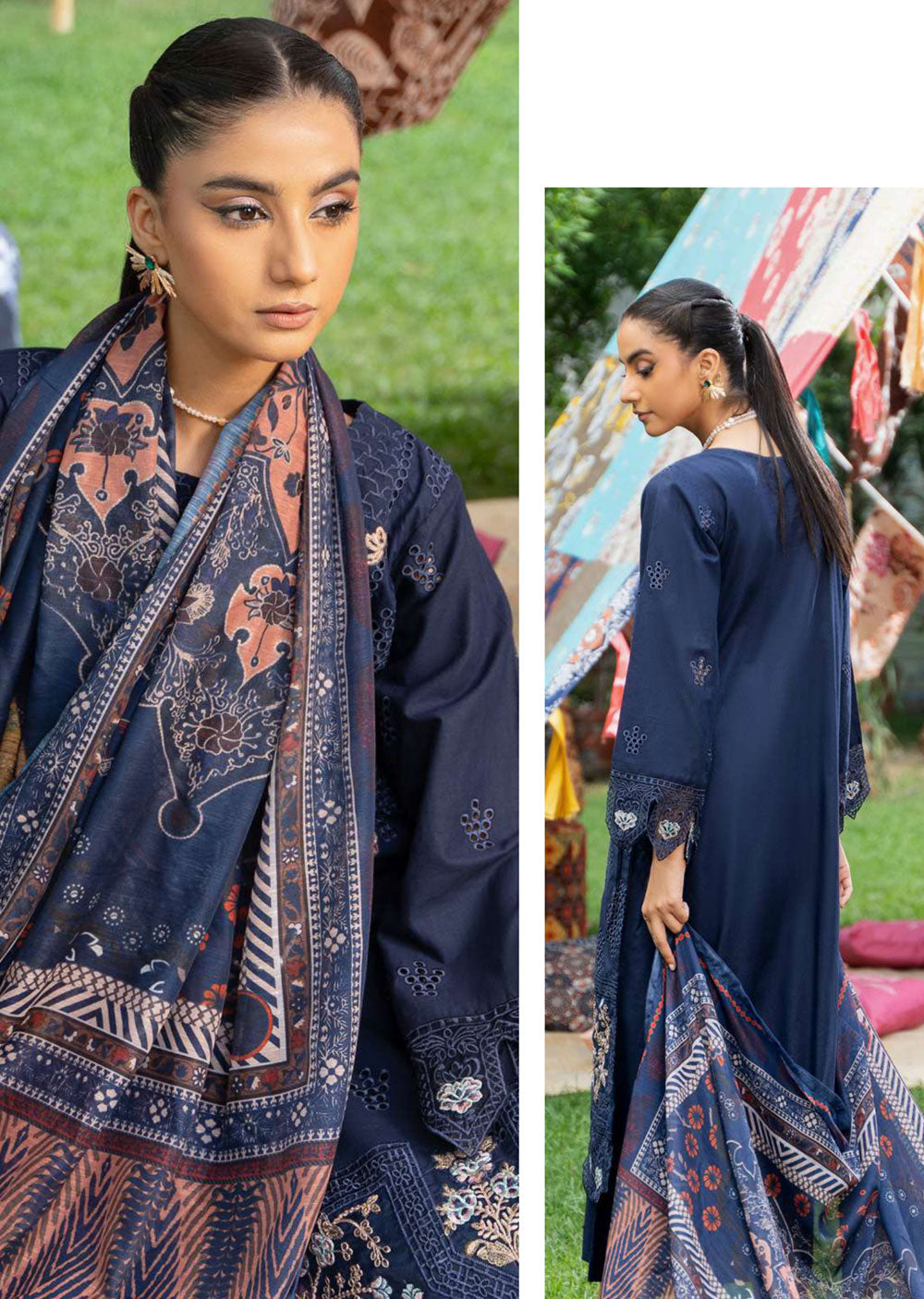 ECK-02 - Sapphire Serenity - Readymade - Eleganza Chikankari Collection by Raniya.H - Memsaab Online