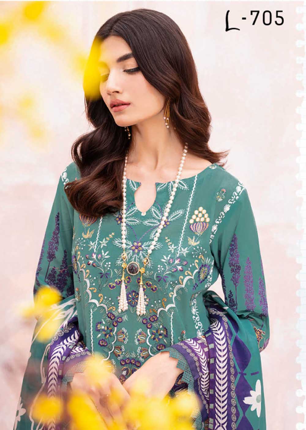 L-705-R - Readymade - Ramsha Mashaal Luxury Lawn Vol 07 2023 - Memsaab Online